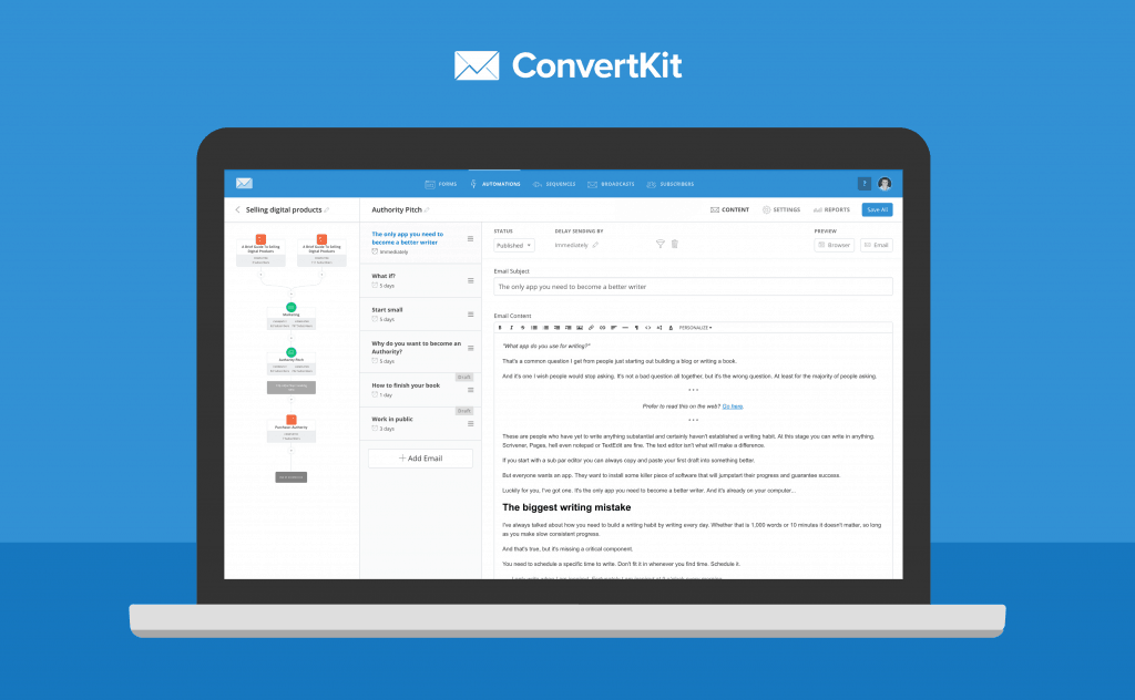 convertkit mockup email templates and crm tool
