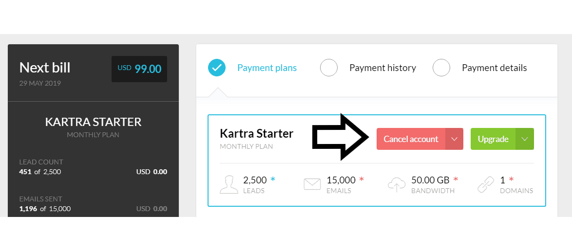 kartra review: how to cancel kartra starter plan screenshot 