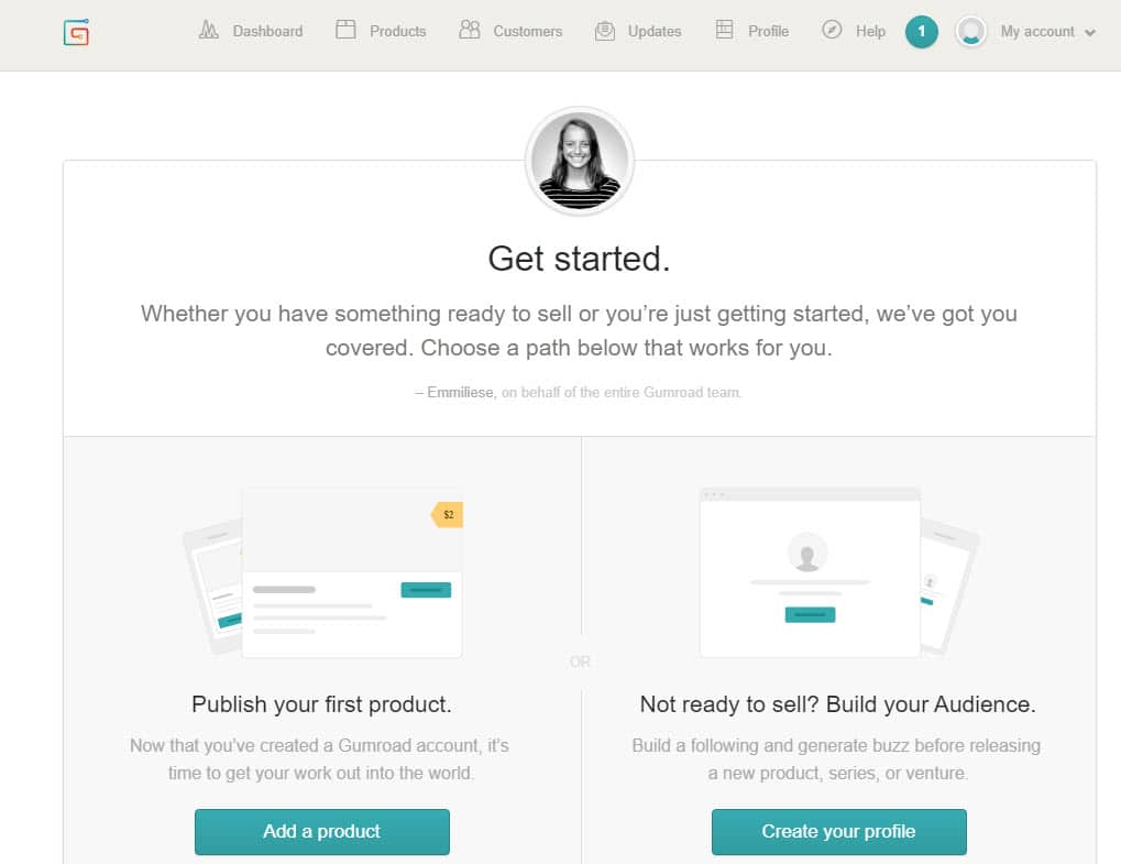 gumroad review: get started page
