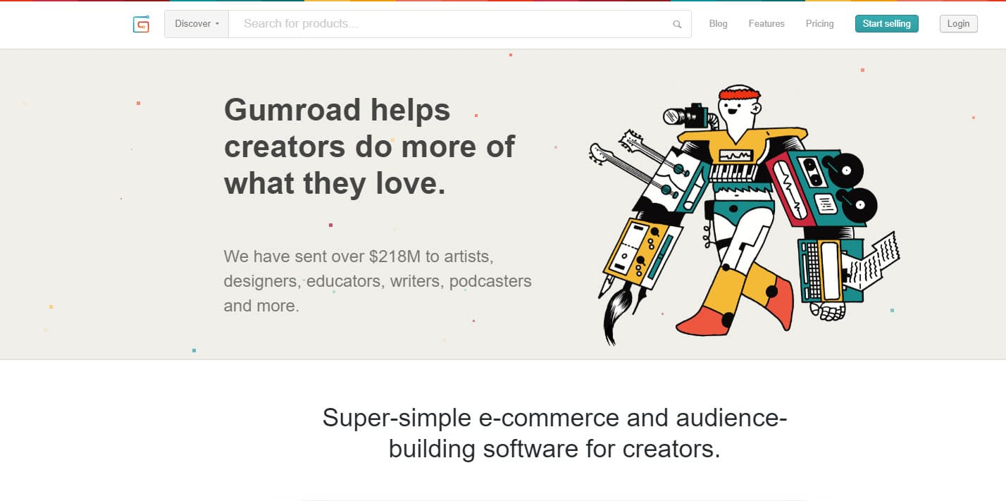 gumroad review: Gumroad home page