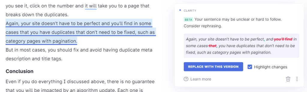 grammarly consider rephrasing style suggestions 