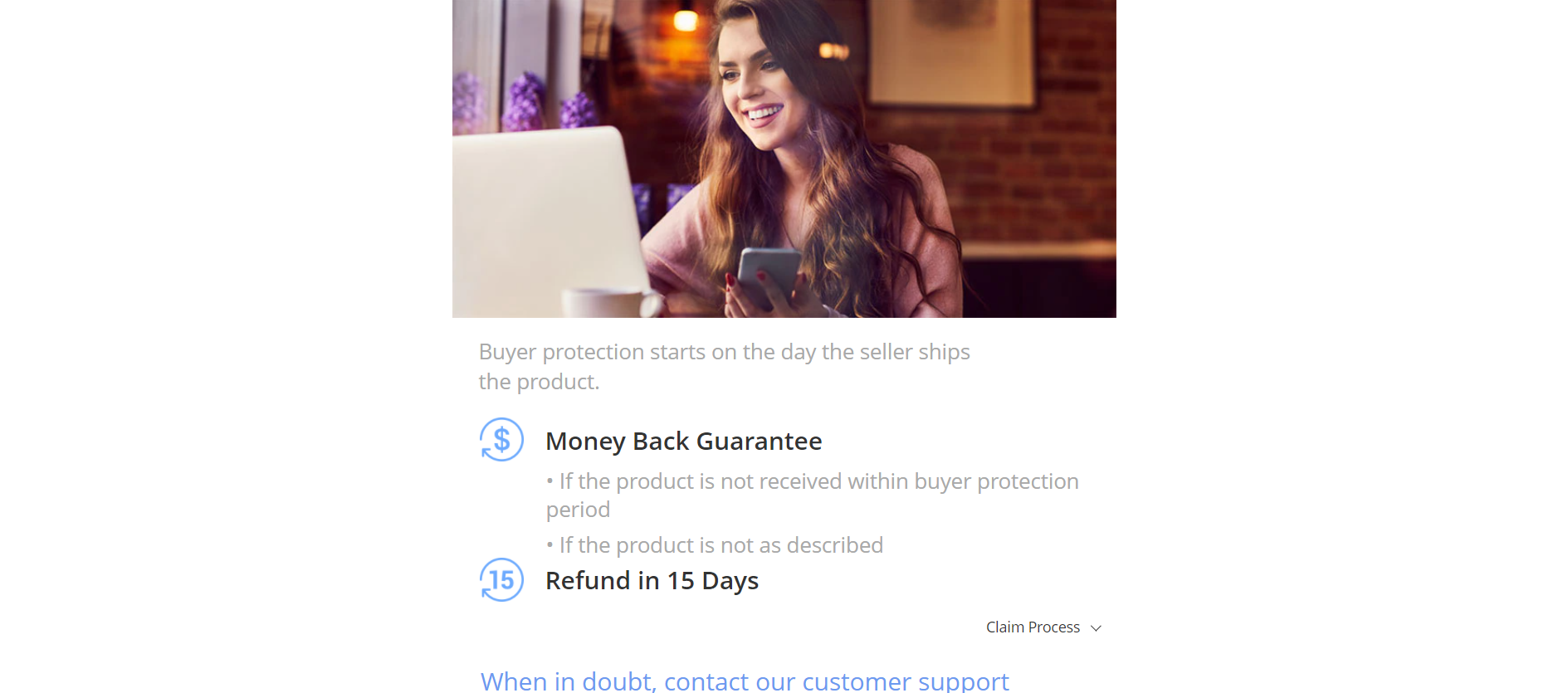 Screenshot of AliExpress buyer protection page.