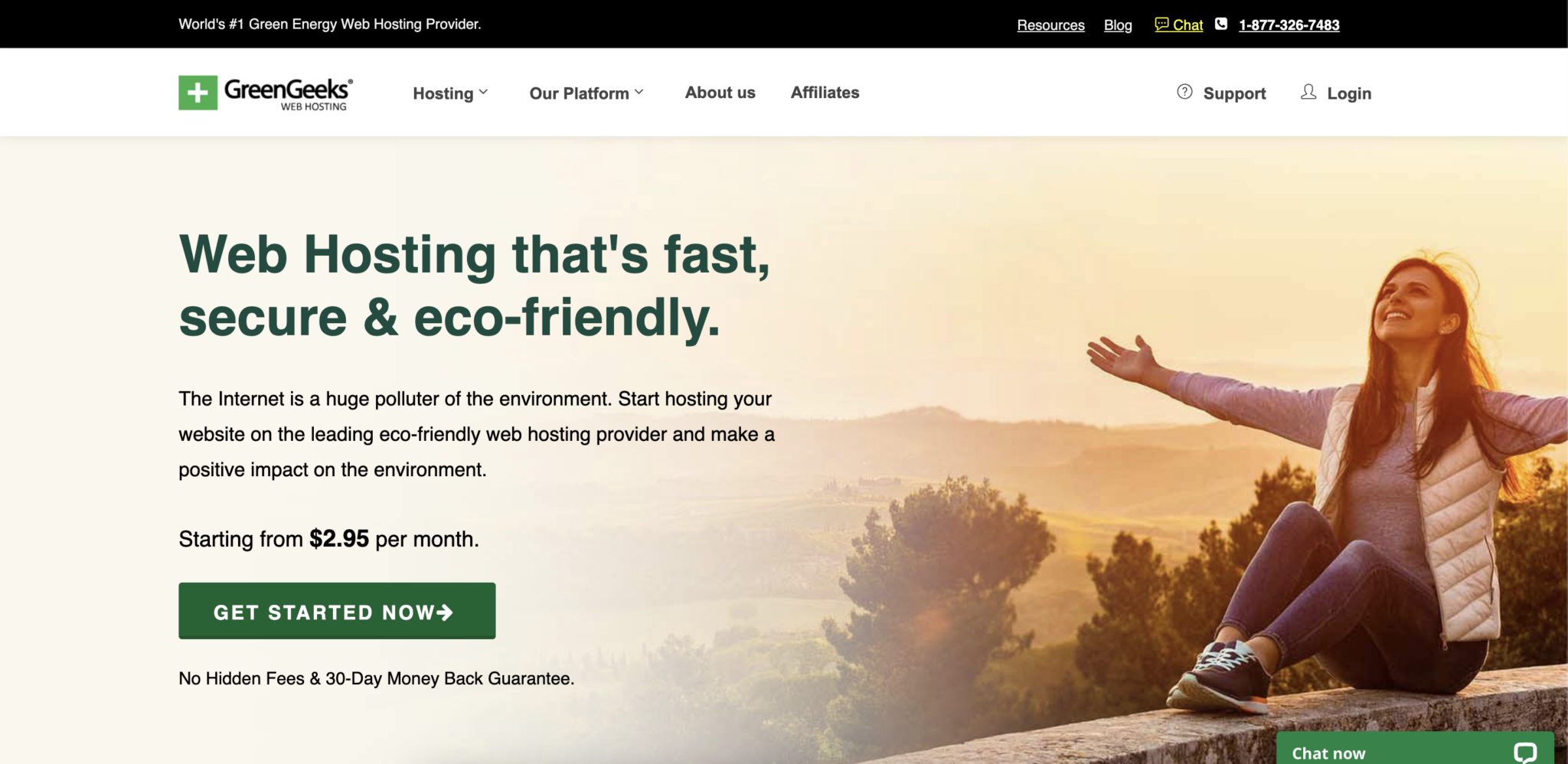 Screenshot of the Green Geeks homepage.