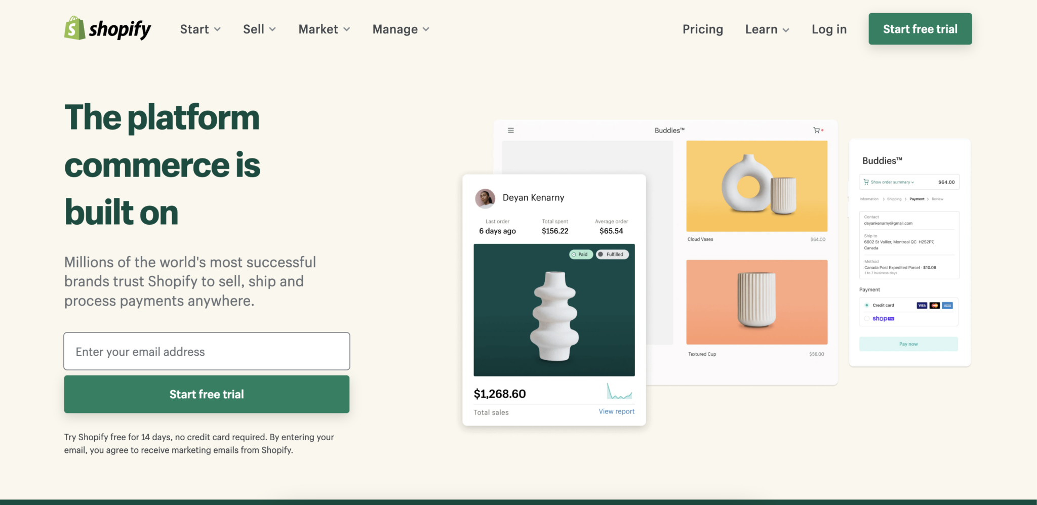 Screenshot of the Shopify homepage.