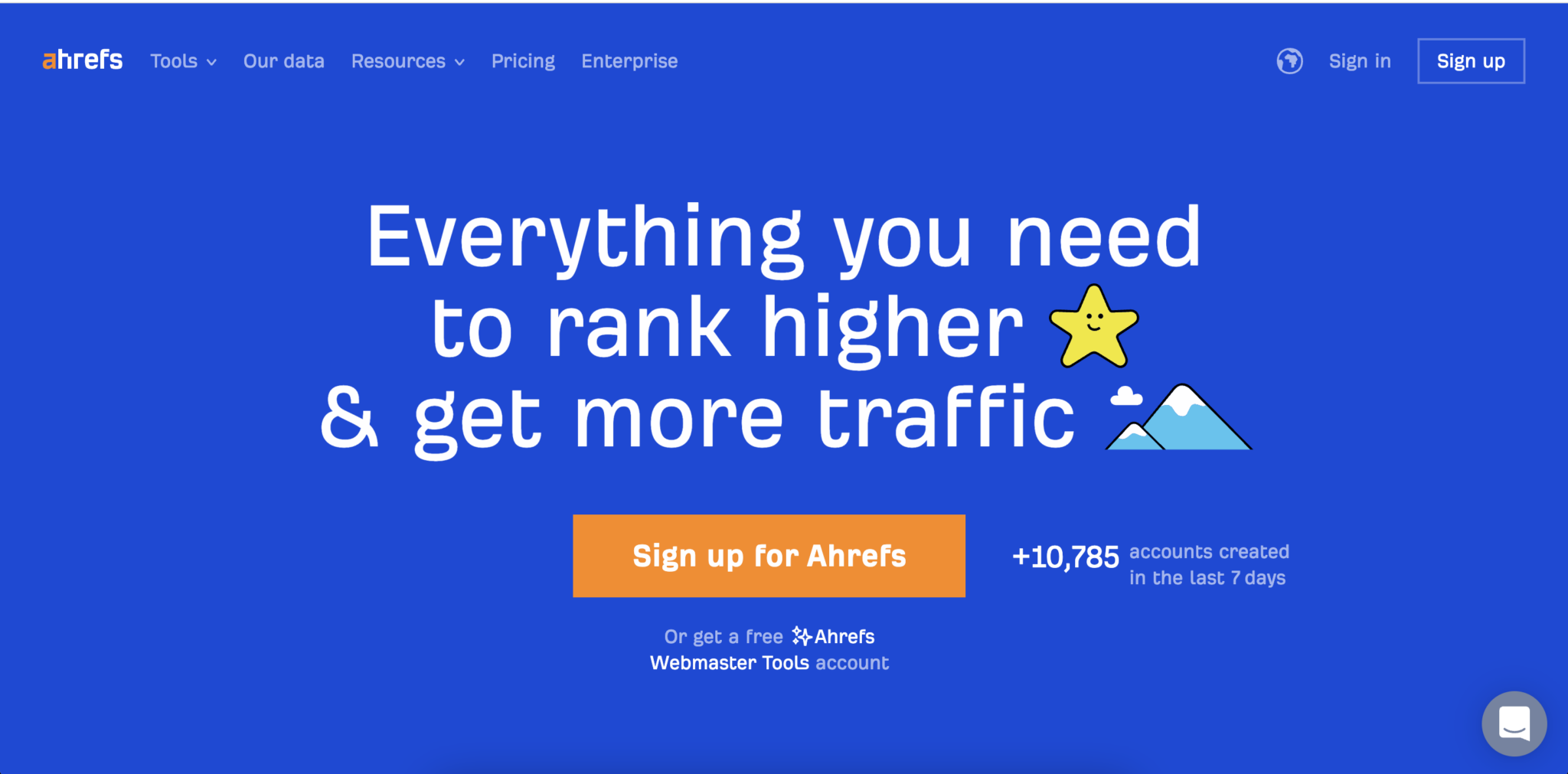 Screenshot of the Ahrefs homepage one of the best google keyword rank checkers.