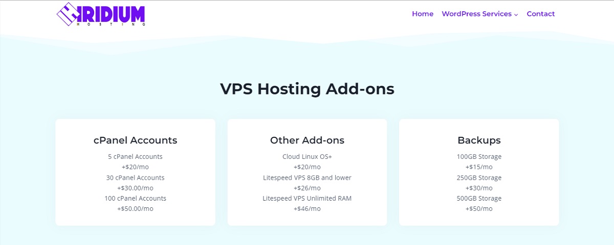 Iridium VPS hosting add-ons