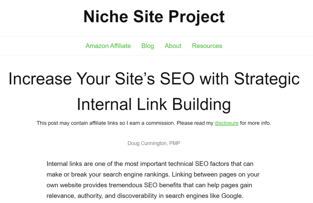 Best Blogs about Blogging - niche site project blog screenshot