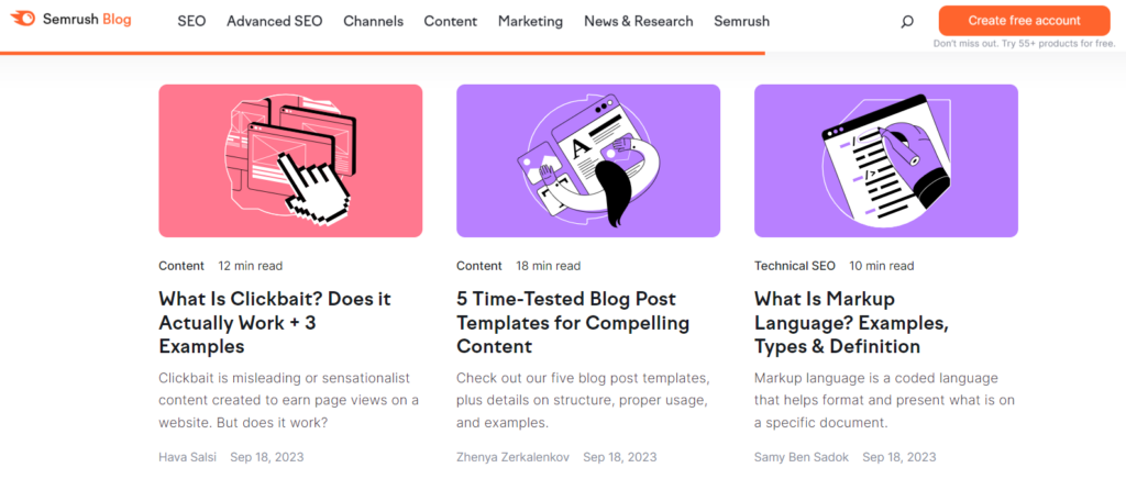 Best Blogs about Blogging - semrush blog screenshot