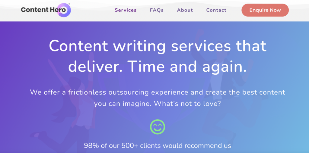 copywriting agencies: content hero homepage screenshot