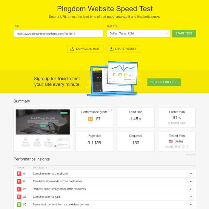 Pingdom Example for Divi by ElegantThemes