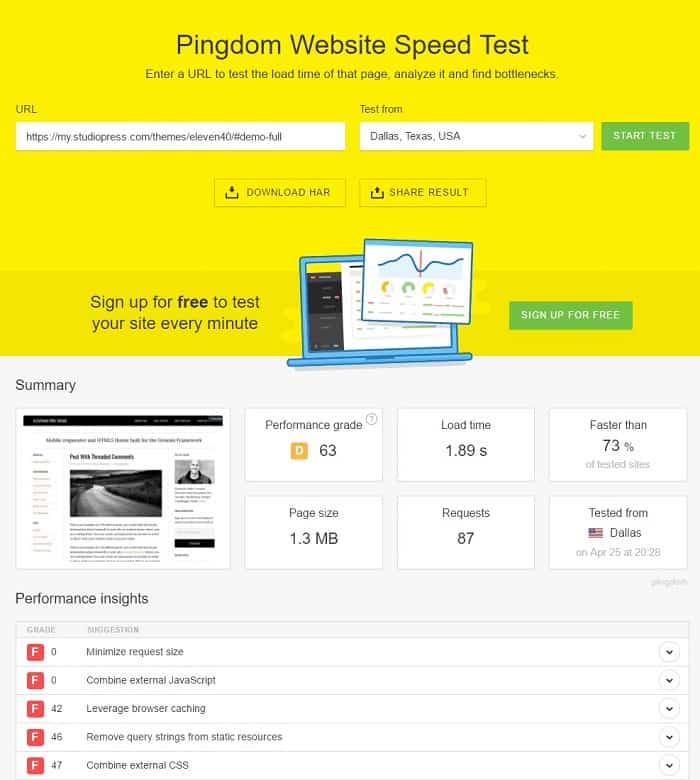 Pingdom Example for Eleven40 Pro by StudioPress