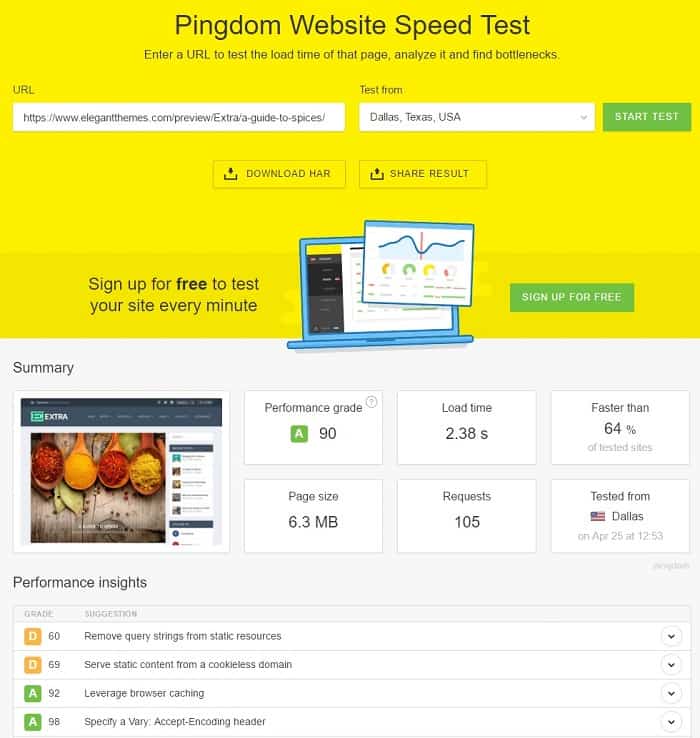 Pingdom Example for Extra by Elegant Themes