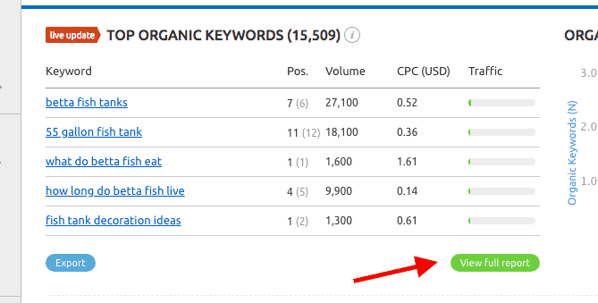 SEMRush Organic Keyword Report