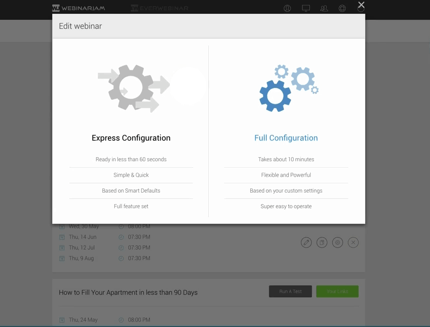 webinarjam review: full configuration screenshot