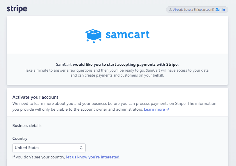 samcart stripe