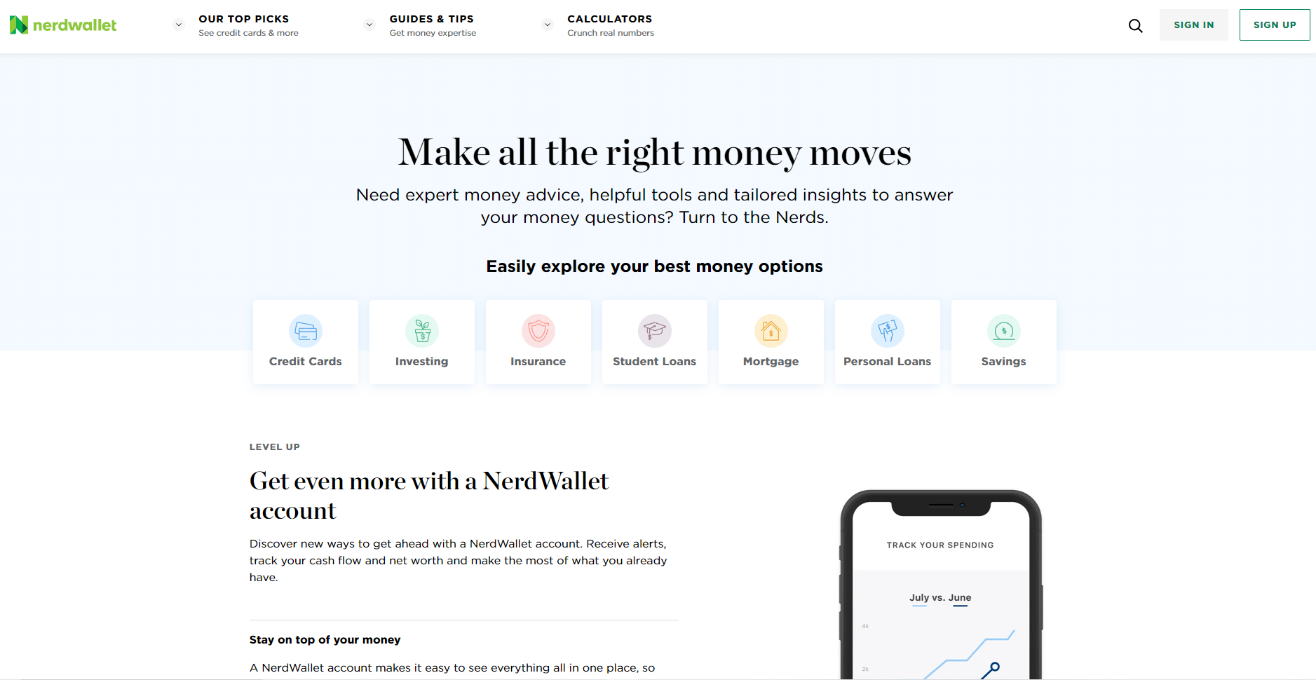 Nerd Wallet Niche Site Homepage