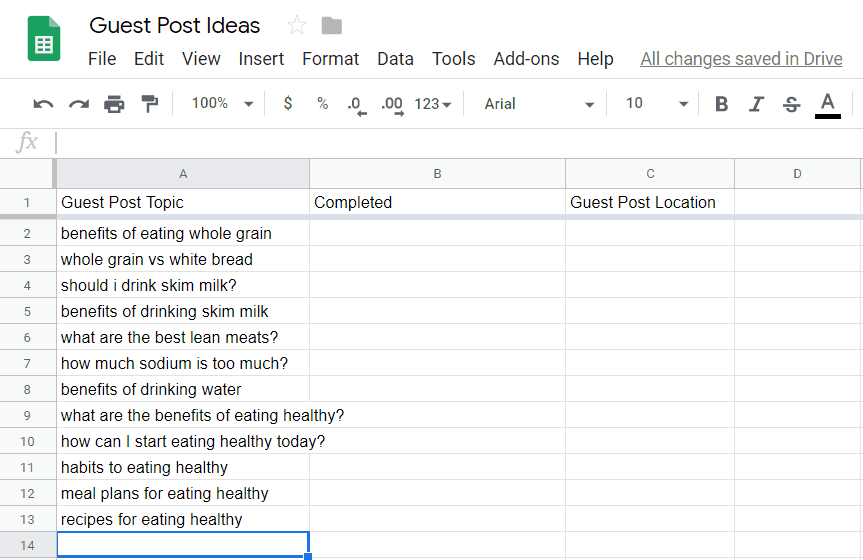 guest post ideas in google sheets
