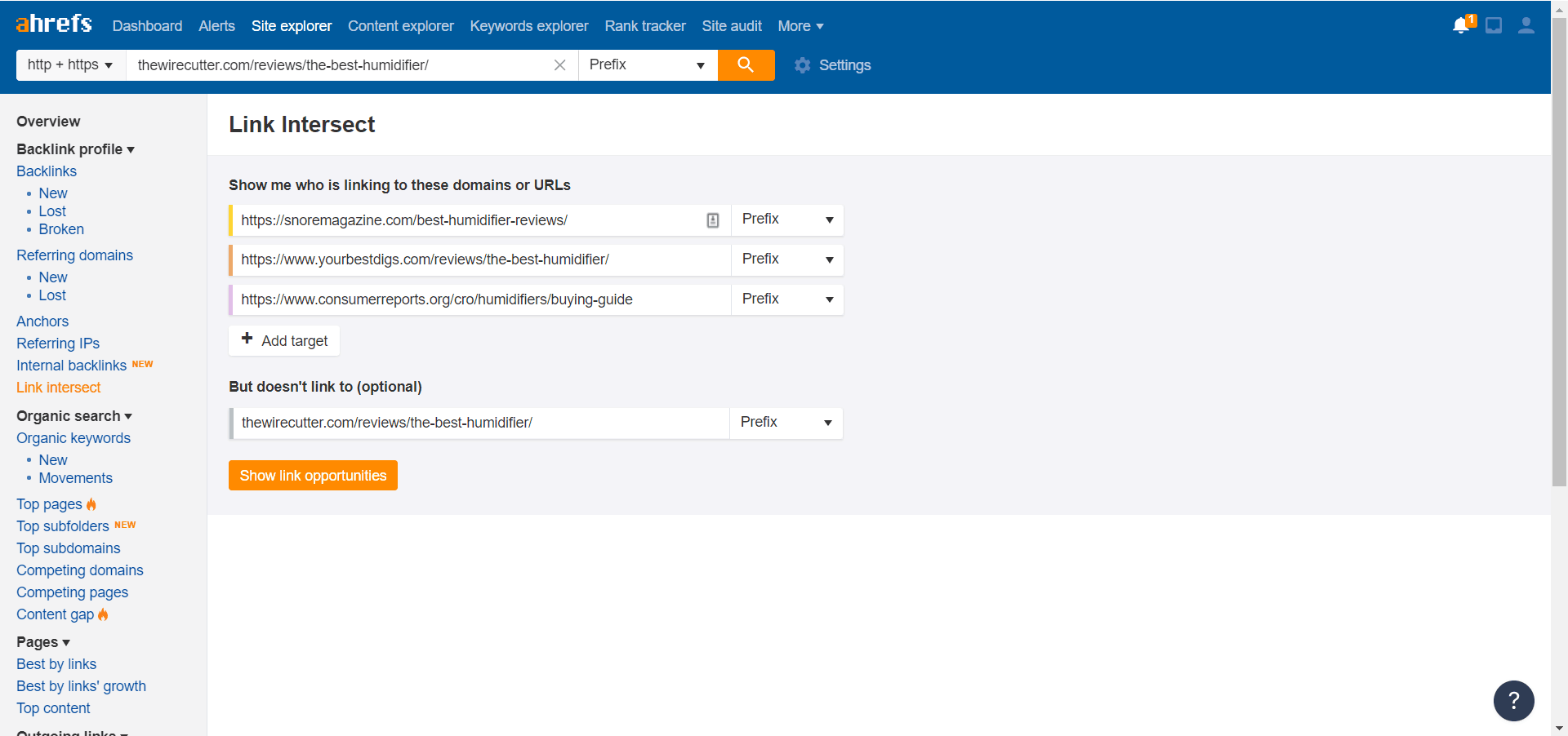 ahrefs link intersect