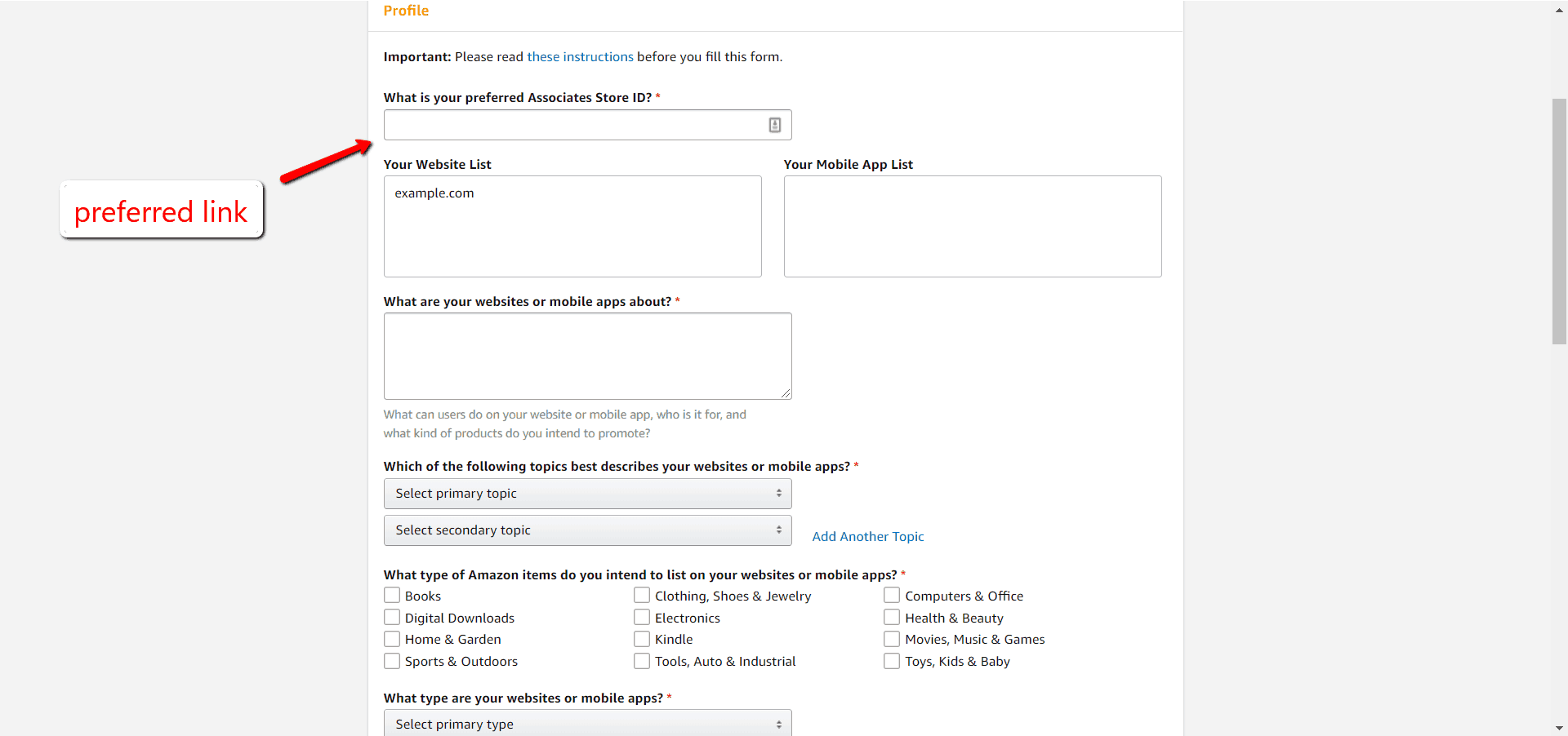 amazon associates preferred id