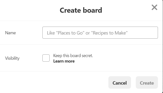 pinterest create board