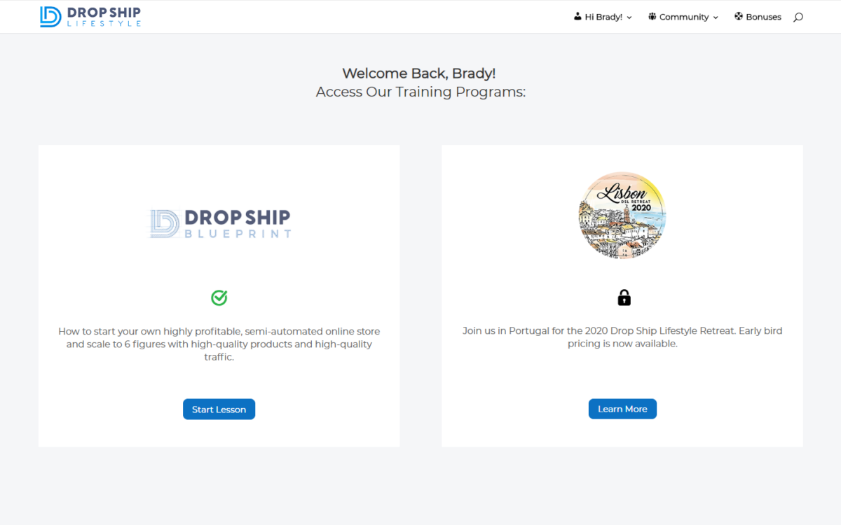drop ship lifestyle home page