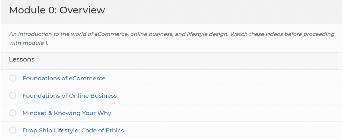 dropship lifestyle module 0 lessons