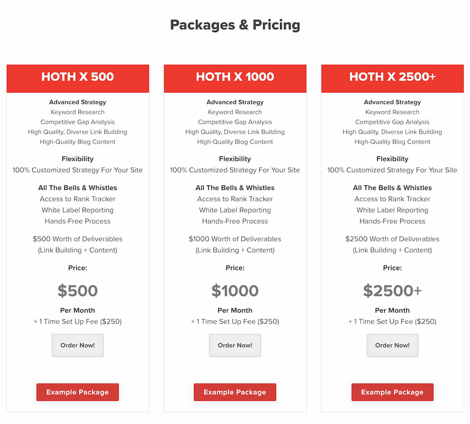 the HOTH pricing 