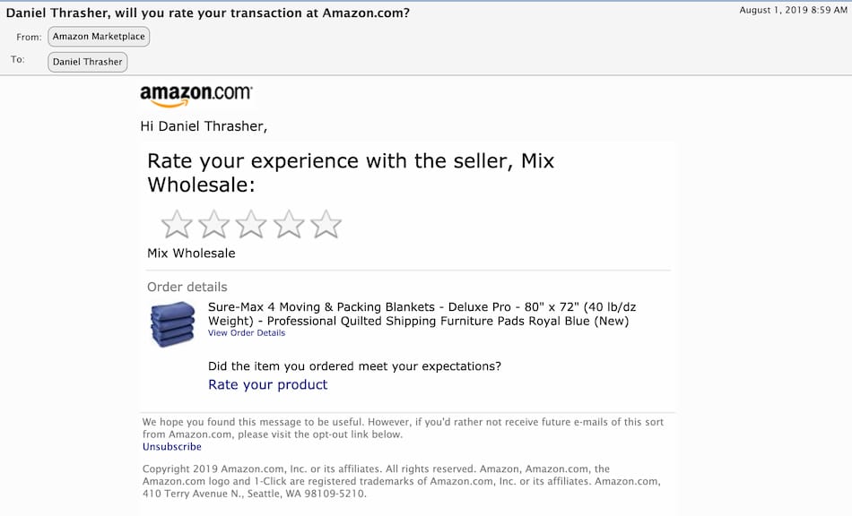 Rate Your Transaction Amazon