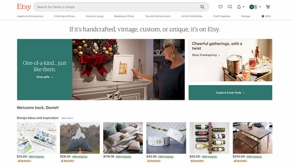 Etsy Home Page