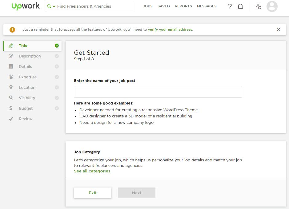 Upwork post job screen