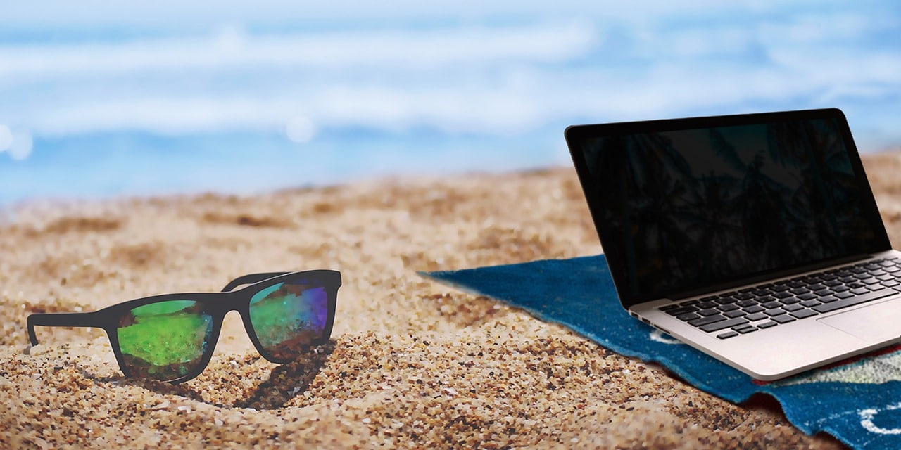 laptop on beach