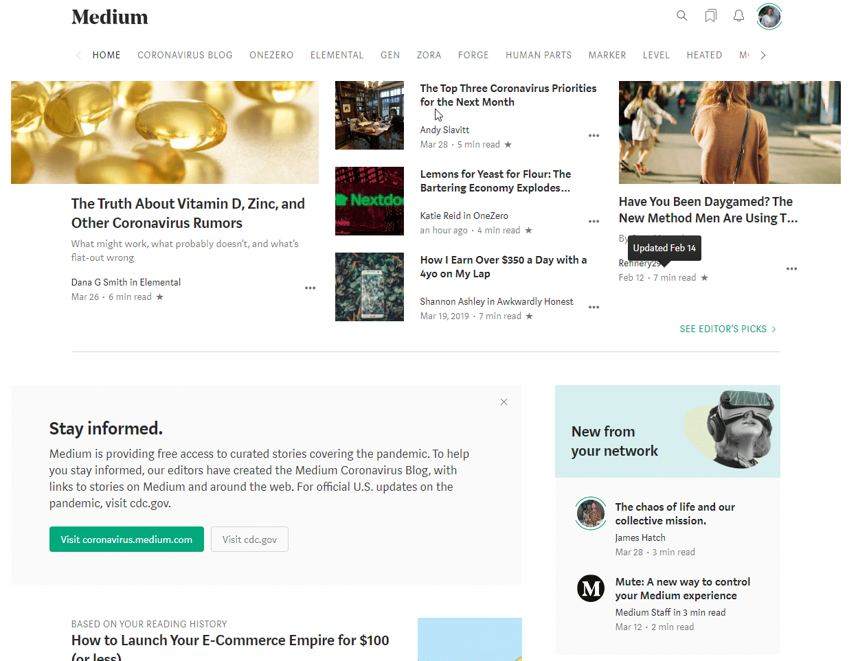 Medium Home Page Screenshot