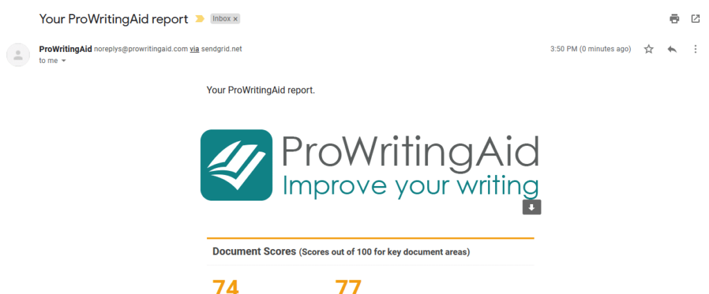 prowritingaid a envoyé le rapport par e-mail