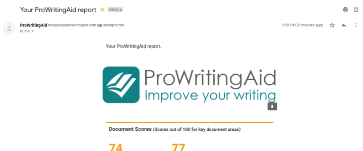prowritingaid sent report via email