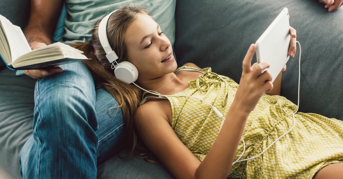 Girl listening to audio book