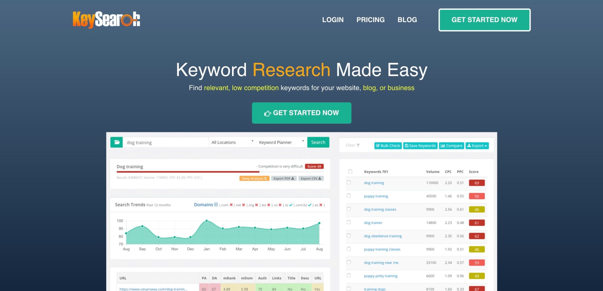screenshot of keysearch homepage