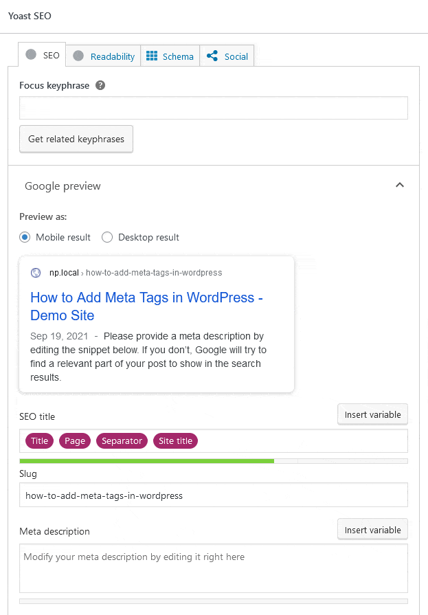 yoast custom meta seo settings for posts and pages
