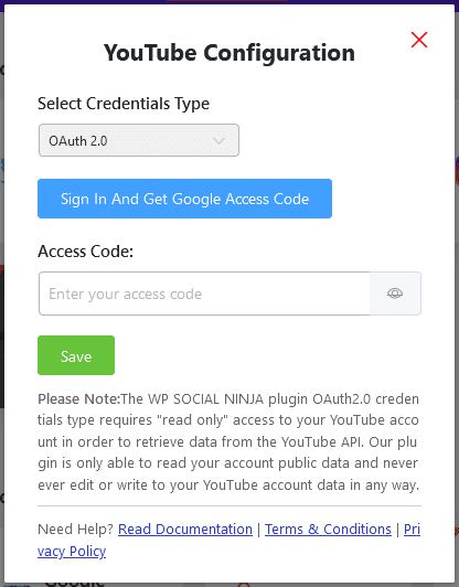 wp social ninja youtube configuration