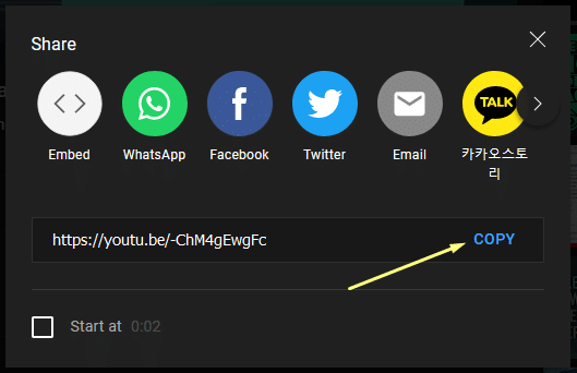 share youtube popup