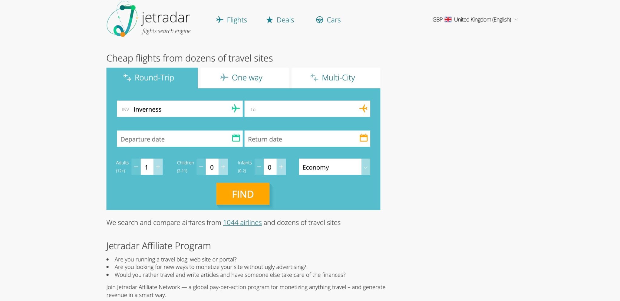 Screenshot of Jetradar Affiliate Program. Travel CPA affiliate program flights hotels and more. scaled