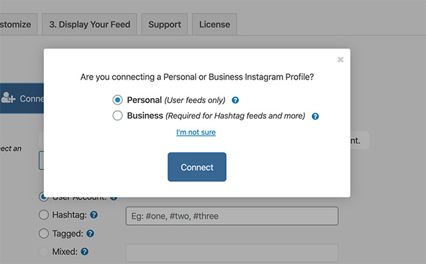 connect personal or business profile