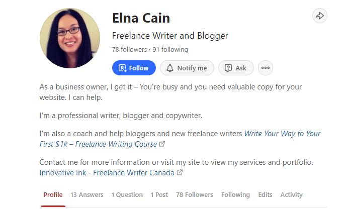 Elna Cain Quora Profile