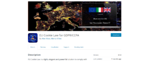 Screenshot of EU cookie law plugin in WordPress repository.