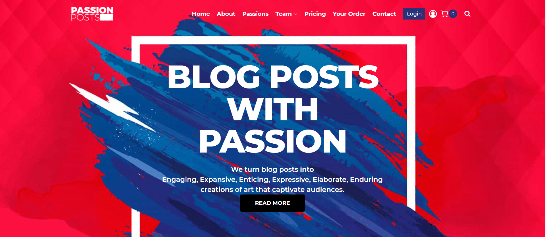 Screenshot of Passion Posts homepage.