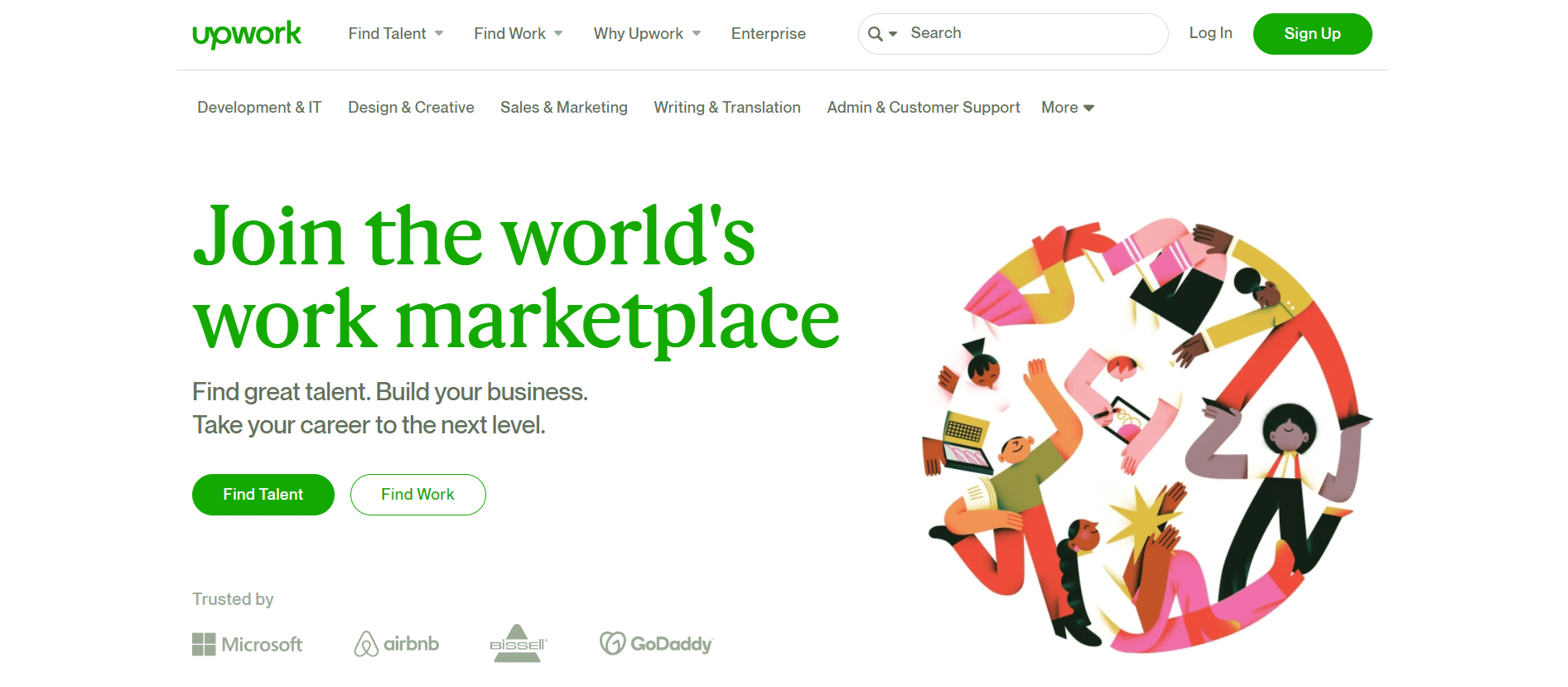 Screenshot of Upwork homepage.