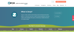 Screenshot of Zerys homepage.