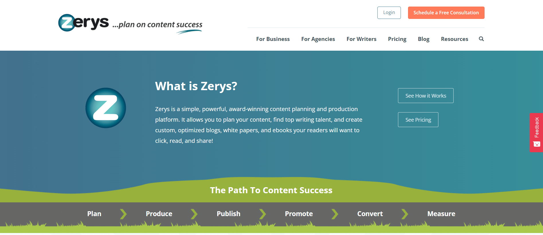 Screenshot of Zerys homepage.