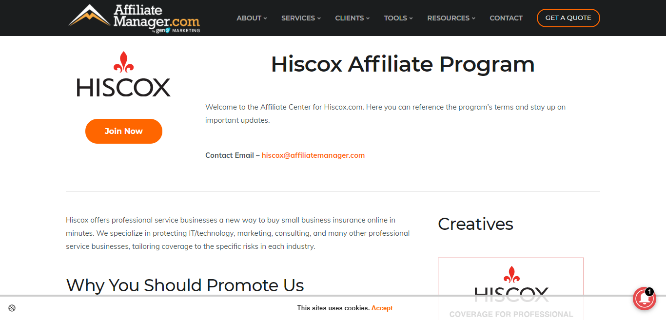 Affiliate Manager Hiscox.com Affiliate Program