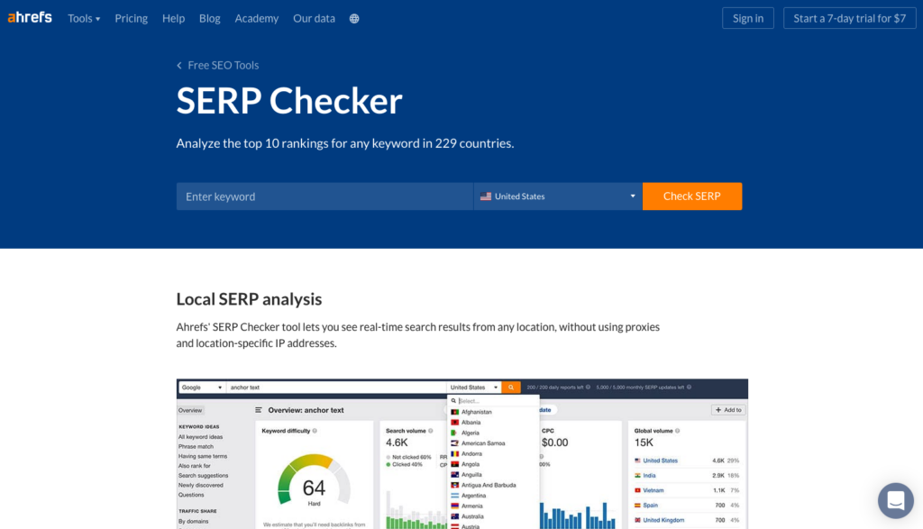 Ahrefs SERP Checker Tool