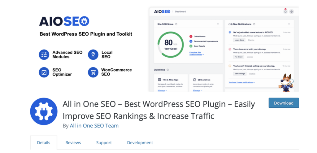 turn off search engine indexing using aioseo plugin (homepage screenshot)